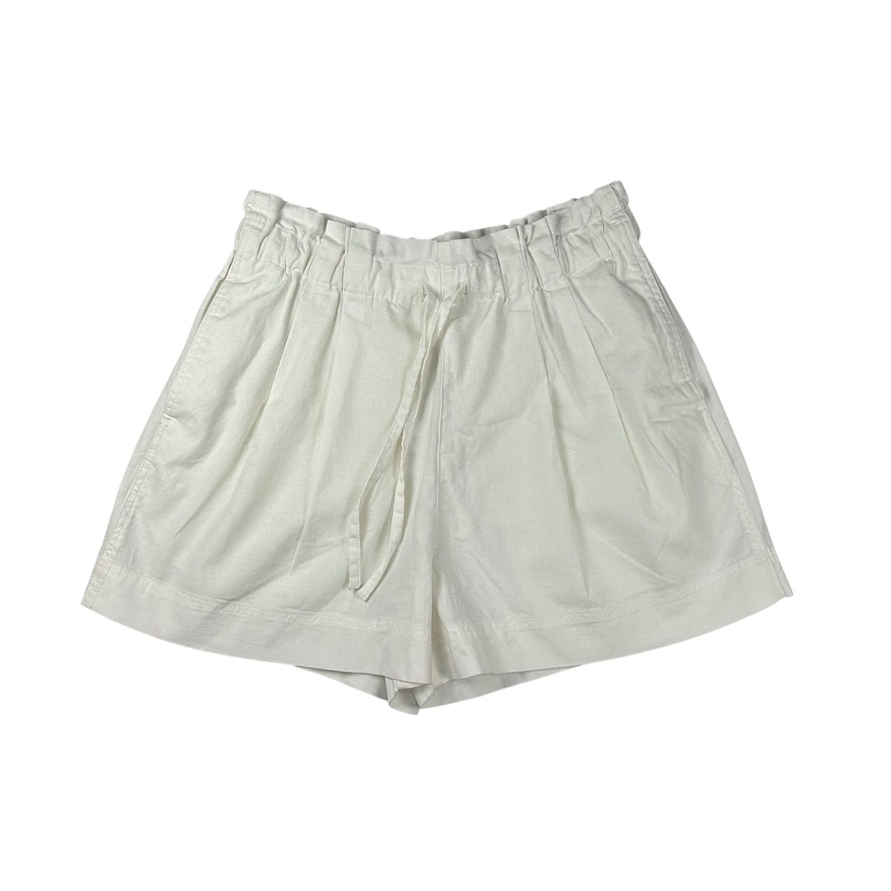 Uniqlo Linen Blend Paperbag Waist Shorts White Cotton Drawstring 458199 Womens S